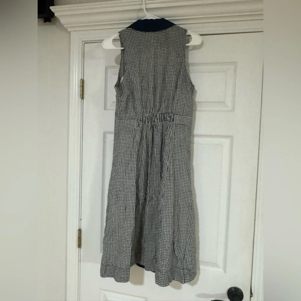 HTF Anthropologie Navy Blue Linen Cotton Gingham Camellia Collared Dress Size 10 - Picture 11 of 13